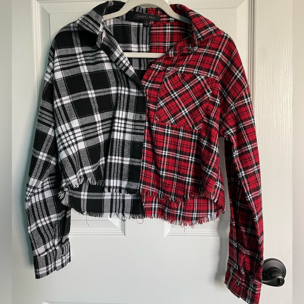 Half and Half Plaid Crop Top
